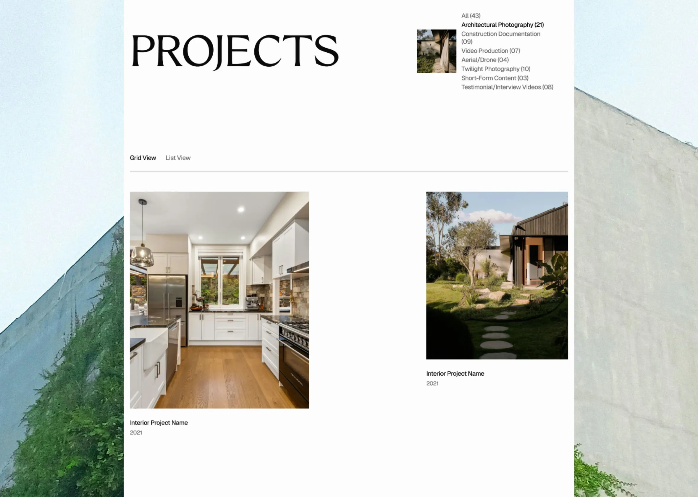 The Fabit projects index, a grid of interiors and exteriors.