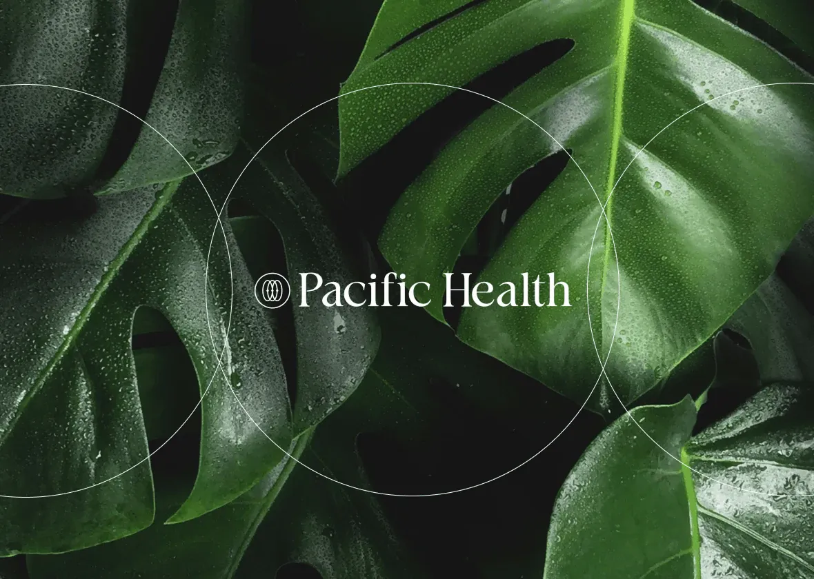 The Pacific Health home page over a misty forest: "Your total natural health supplier."