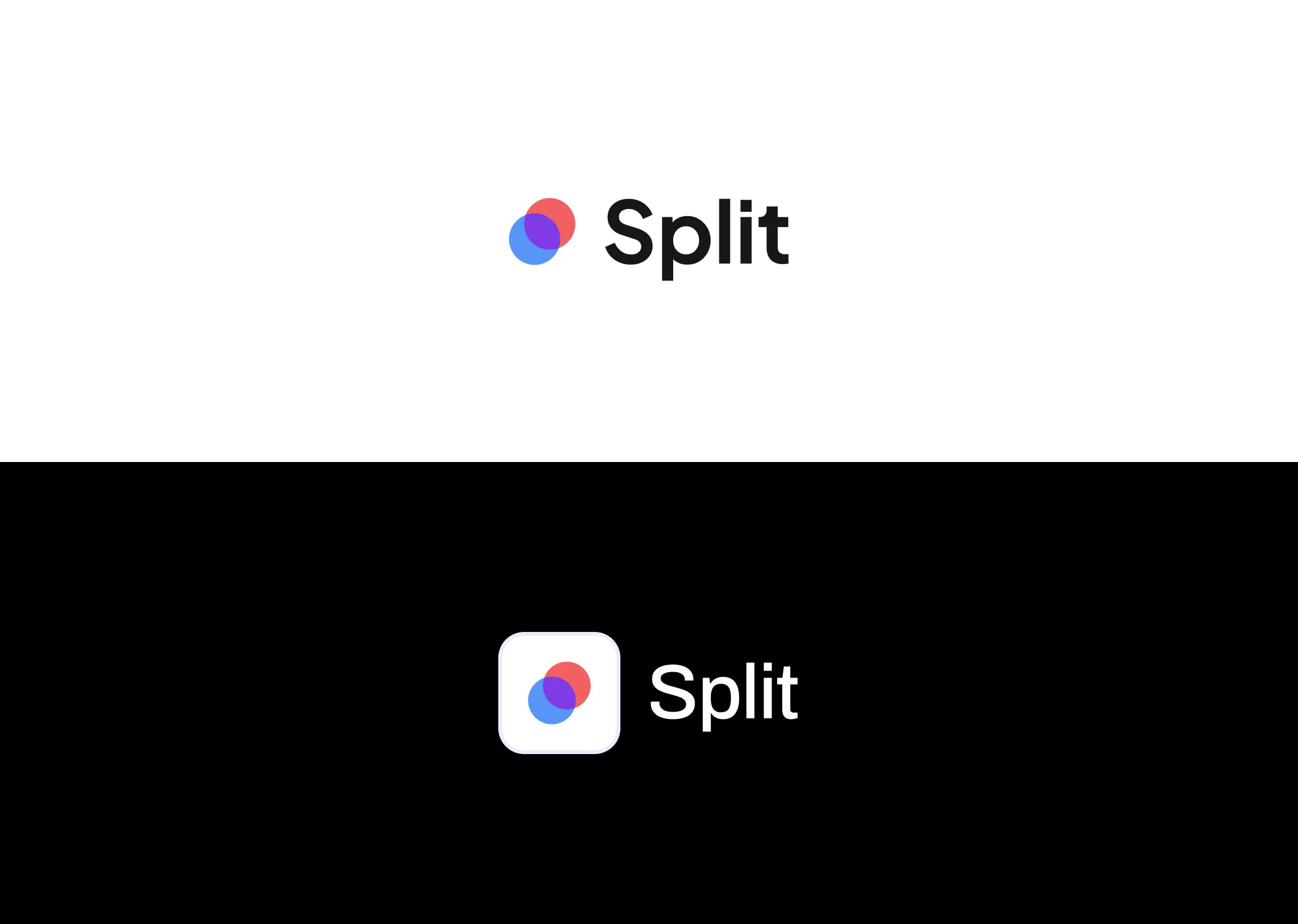 The Split wordmark, light above and reversed out of black below.